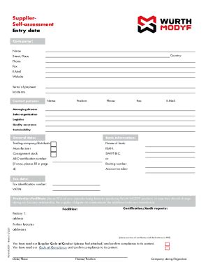 Fillable Online The Self Assessment Questionnaire For Suppliers Fax