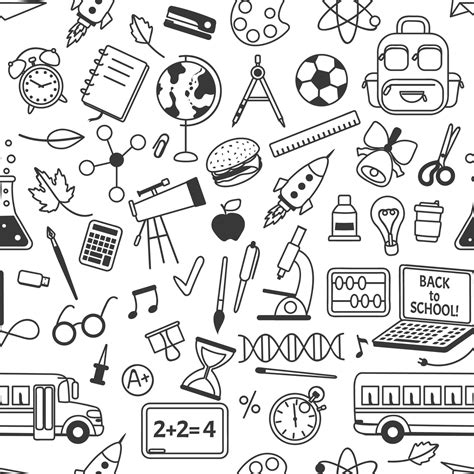 School Doodles Seamless Pattern With School Stationery Hand Drawn