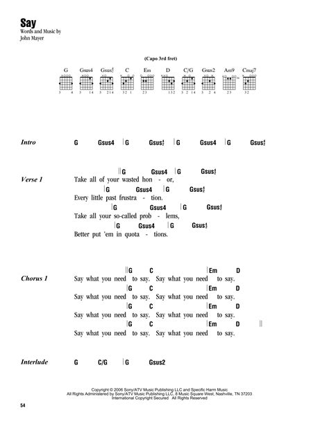 Say By John Mayer Guitar Chordslyrics Guitar Instructor