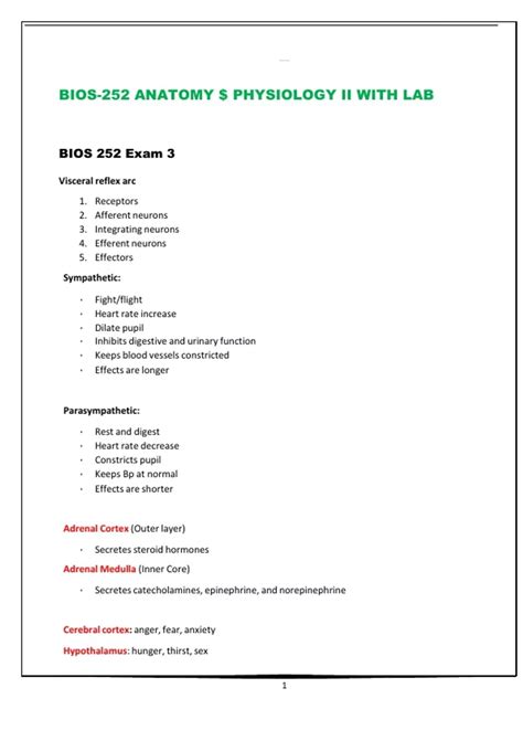 Exam 1 Bios252 Bios 252 Latest Anatomy And Physiology Ii With Lab