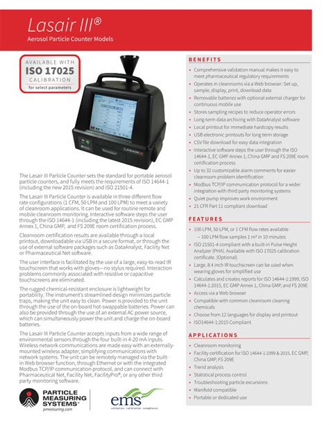 Pdf Aerosol Particle Counter Models Ems Particle Lasair Iii