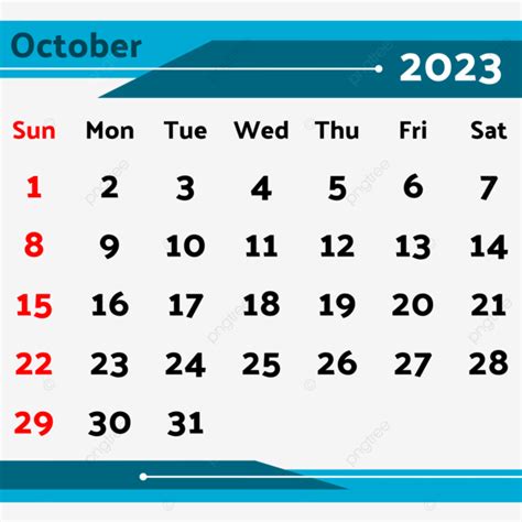 October Calendar Vector Hd PNG Images 2023 Calendar October Blue Line