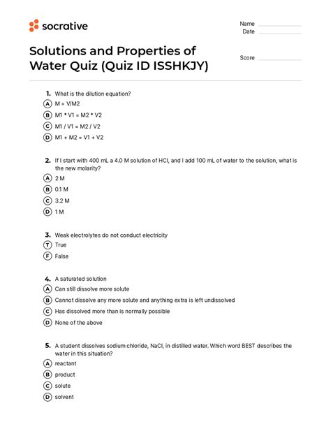 Solutions And Properties Of Water Quiz – Quiz Shop