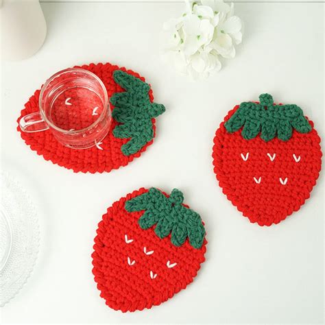 Strawberry Coaster,strawberry Crochet Coaster,crochet Coaster,granny ...