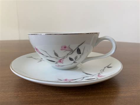 Cherry Blossom Fine China Teacup And Saucer Pink Floral Branches Fine