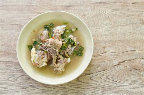 Hot And Spicy Pork Bone With Tamarind And Thai Herbs Soup On Plate Stock Image Image Of Soup