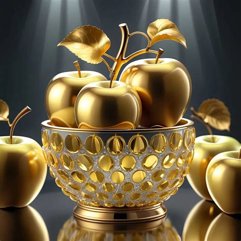 Metallic Gold Apples In A Crystal Pot High Quality