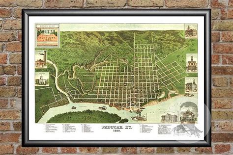 Vintage Paducah Map 1889 Old Map Of Paducah Kentucky Etsy Birds Eye