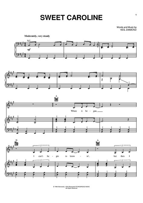 Sweet Caroline Chords / Neil Diamond "Sweet Caroline" Sheet Music ...