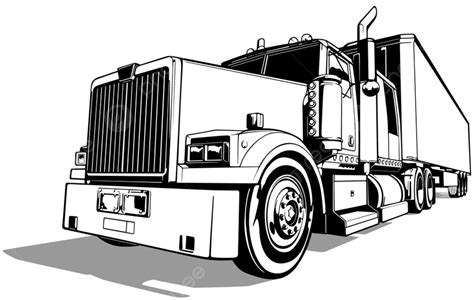 Drawing Of An American Truck With A Trailer Black Illustration Isolated