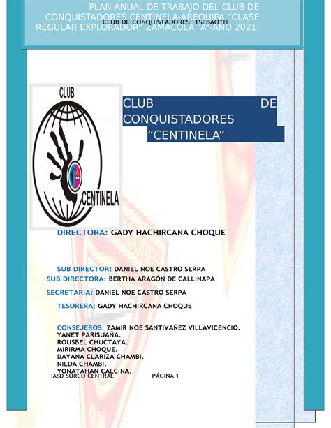 Docsity Plan De Trabajo De Conquistadores CLUB DE CONQUISTADORES