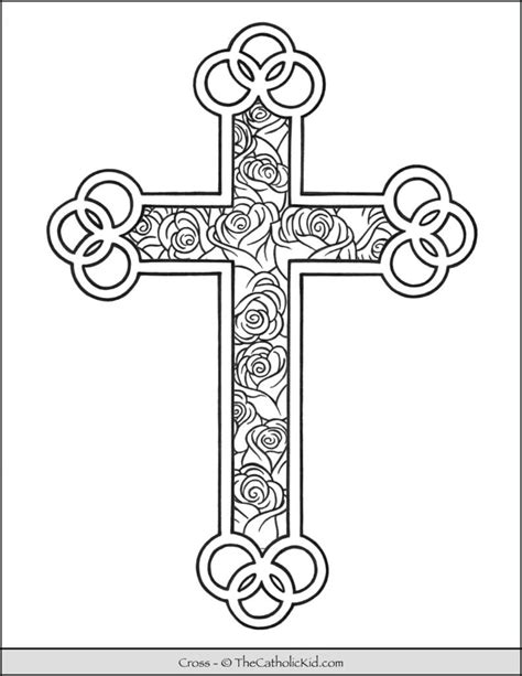 Cross Coloring Page - Roses - TheCatholicKid.com