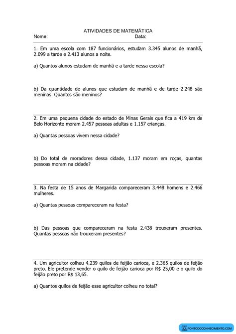 Atividades de matemática situações problema envolvendo medidas de