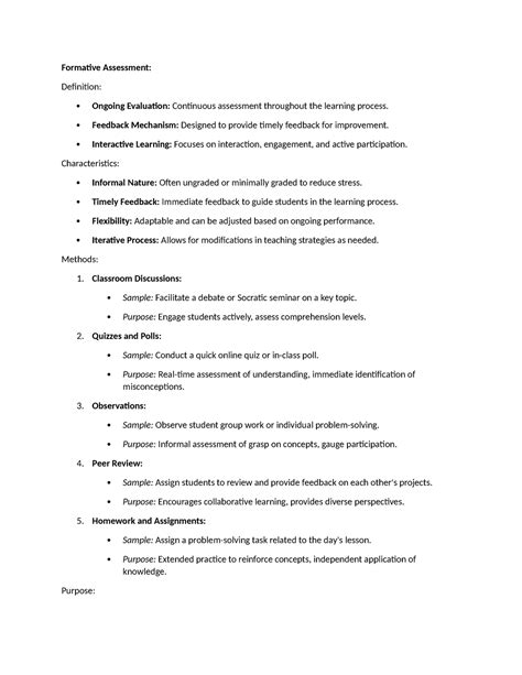 Types Assessment - Formative Assessment: Definition: Ongoing Evaluation: Continuous assessment