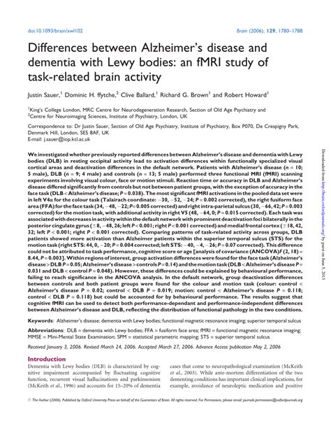 Pdf Differences Between Alzheimers Disease And Dementia With Lewy