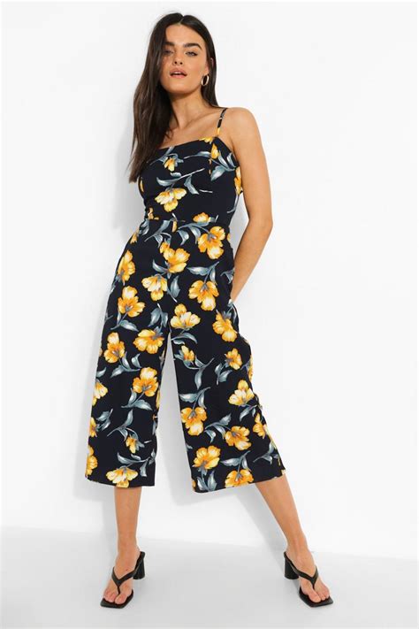 Floral Print Double Tie Back Culotte Jumpsuit Boohoo