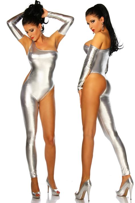 New Women Metallic Lycra Wet Look Catsuit Pvc Zentai Bodysuit Jumpsuit