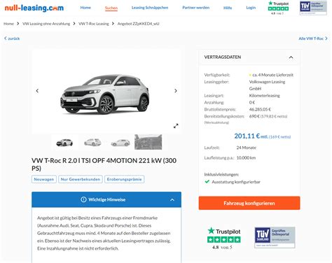 Volkswagen T Roc R im Leasing für 169 im Monat brutto ntv Autoleasing