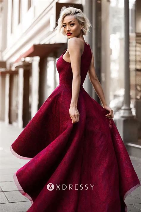 Spaghetti Strap Maroon Lace High Low Prom Dress Xdressy