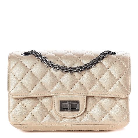 Chanel Metallic Sheepskin Quilted Reissue Mini Flap Beige