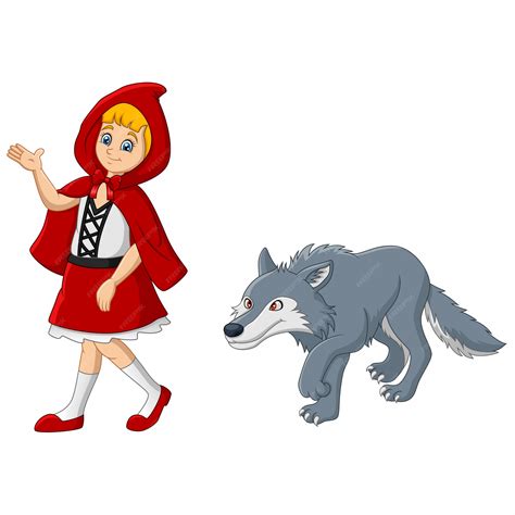 Caperucita roja con lobo | Vector Premium