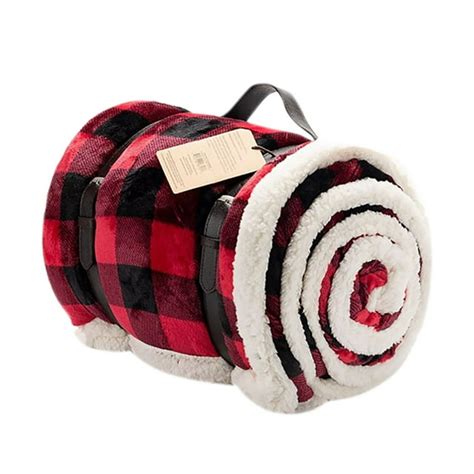 Black And Red Buffalo Plaid Sherpa Throw Blanket For Couch Plush Red