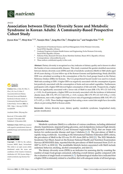 Pdf Association Between Dietary Diversity Score And Metabolic