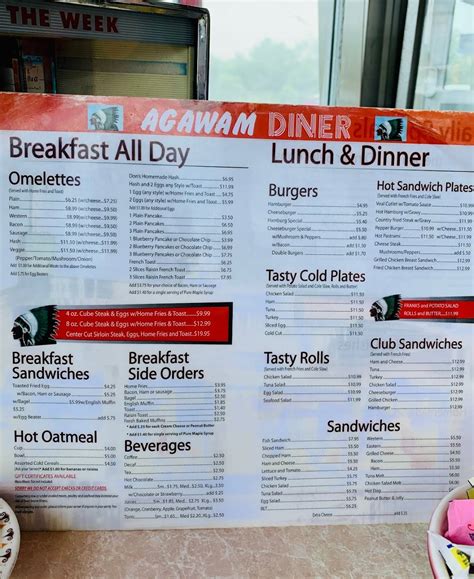 Menu at Agawam Diner restaurant, Rowley