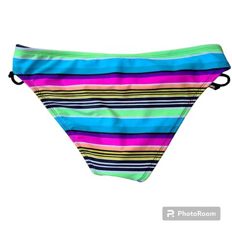 Hobie Neon Multi Color Stripe Side Ties Bikini Bottom Gem