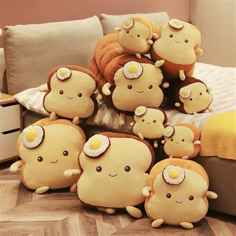 Cute Food Plushy Bread Toast Plushie Kawaii Cartoon Face Anime Etsy