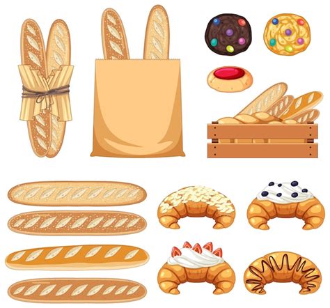 Conjunto De Productos De Panadería De Pan Y Pastelería Vector Gratis