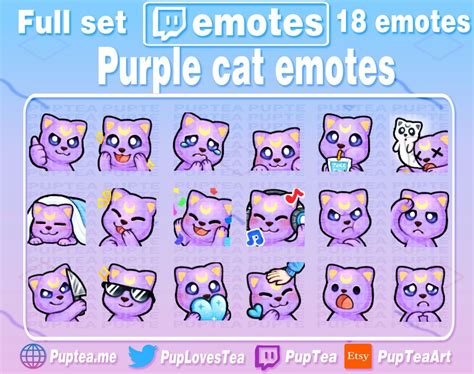 18x Purple Cat Emotes Sailor Moon Diana Emotes Pack For Twitch