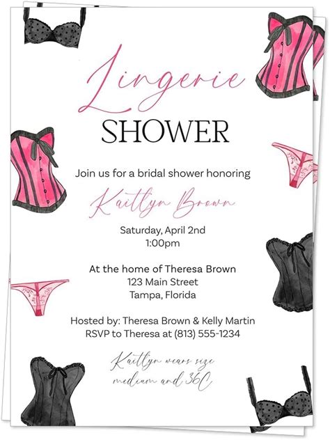 Bridal Shower Invitations Lingerie Wedding Personal Shower Pink Black Corset Bras