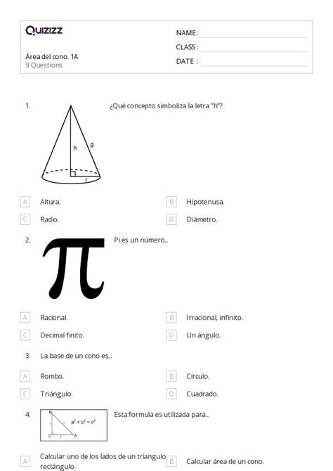 Volumen De Un Cono Hojas De Trabajo Para Grado En Quizizz