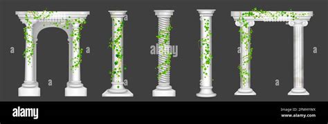 Ivy On Marble Columns And Arches Vines With Green Leaves Climbing On