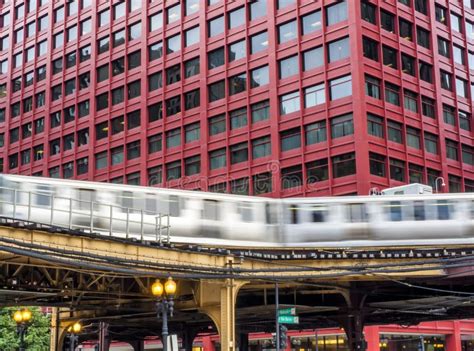 Train on Elevated Tracks within Buildings at the Loop, Glass and Steel ...