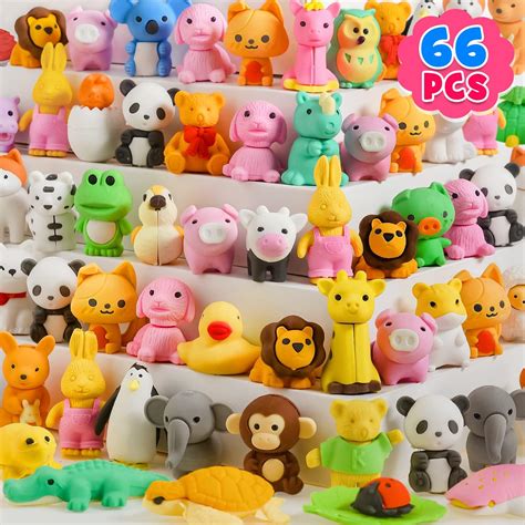 66pcs Animal Erasers For Kids Cute Desk Pets For Classroom