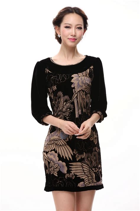 Elegant Scoop Neck Mandarin Style Dress Qipao Cheongsam Dresses Women