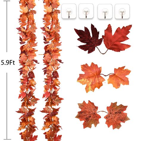 Gomaty 2pack Fall Maple Garland 40led Light 5 9ft Piece Multicolor Hanging Vine Maple Leaf