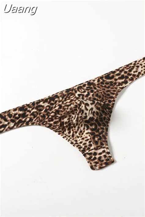 Uaang Sexy Leopard G String Men Underwear Bulge Pouch G String Shorts Underpants Bikini Thongs