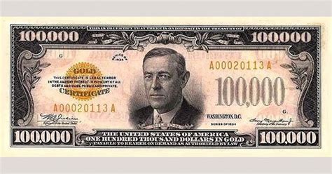 The story behind the highest denomination USD bill: 100,000 USD