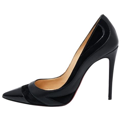 Christian Louboutin Black Suede Patent And Leather Pointed Toe Pumps Size 375 For Sale At 1stdibs