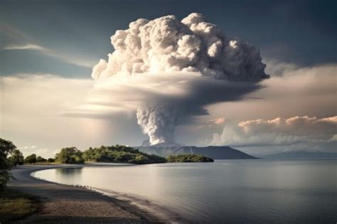 Premium AI Image | Volcanic ash cloud over a pristine island created ...