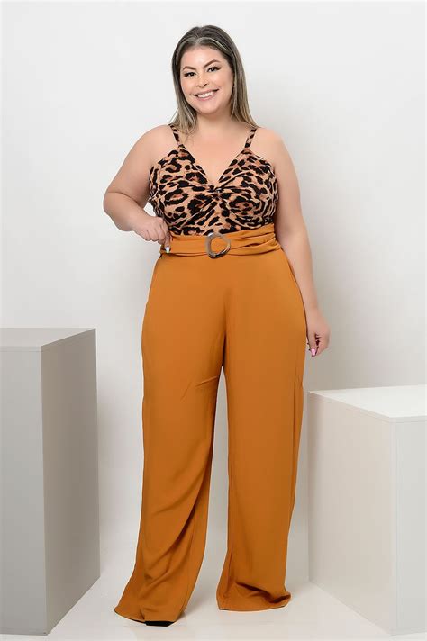 Calça Pantalona Terracota Cinto Plus Size 52