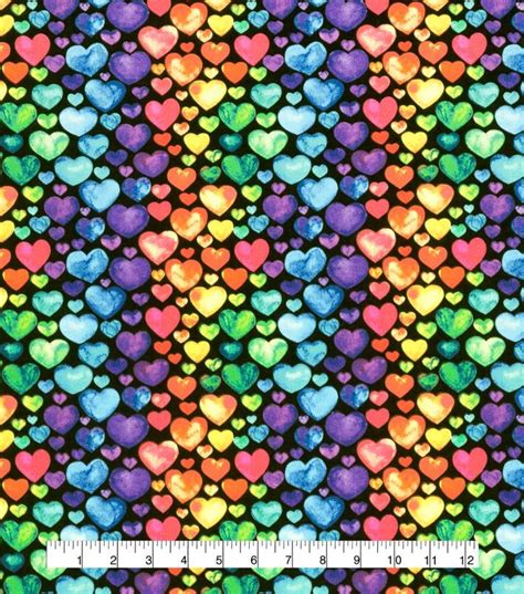 Novelty Cotton Fabric Rainbow Hearts Joann Rainbow Heart Fabric