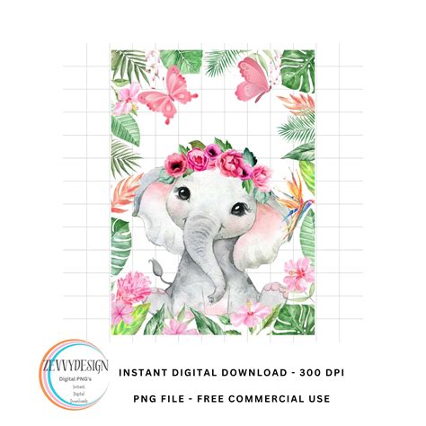 Baby Elephant Clipart, Pink Elephant Design, PNG , Digital, Transparent ...