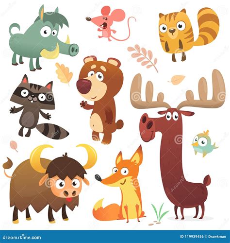 Cartoon Forest Animal Characters. Wild Cartoon Cute Animals Collections Vector. Big Set Of ...