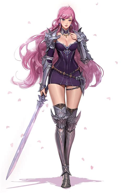 Warriror Girl With Pink Hair And Sword Oc Anime Art [artist Junq Jeon