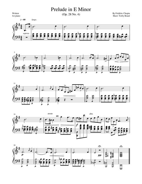 Prelude In E Minor Sheet Music For Piano Download Free In Pdf Or Midi