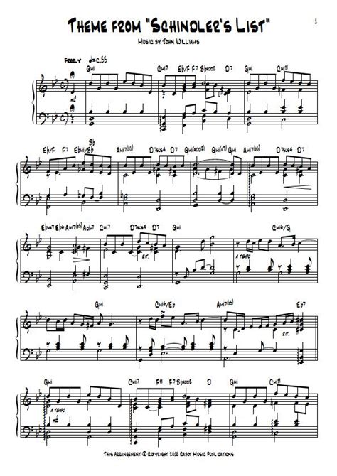 Schindlers List Theme Piano Sheet Music John Williams Download And Print